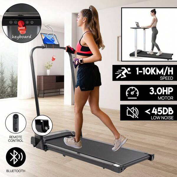 PORIYA Electric Walking Pad Treadmill  Ultra-Thin Under Desk Fitness Machine | 10 Km/H  Bluetooth App & Remote | Foldable  120kg Capacity  AU Plug