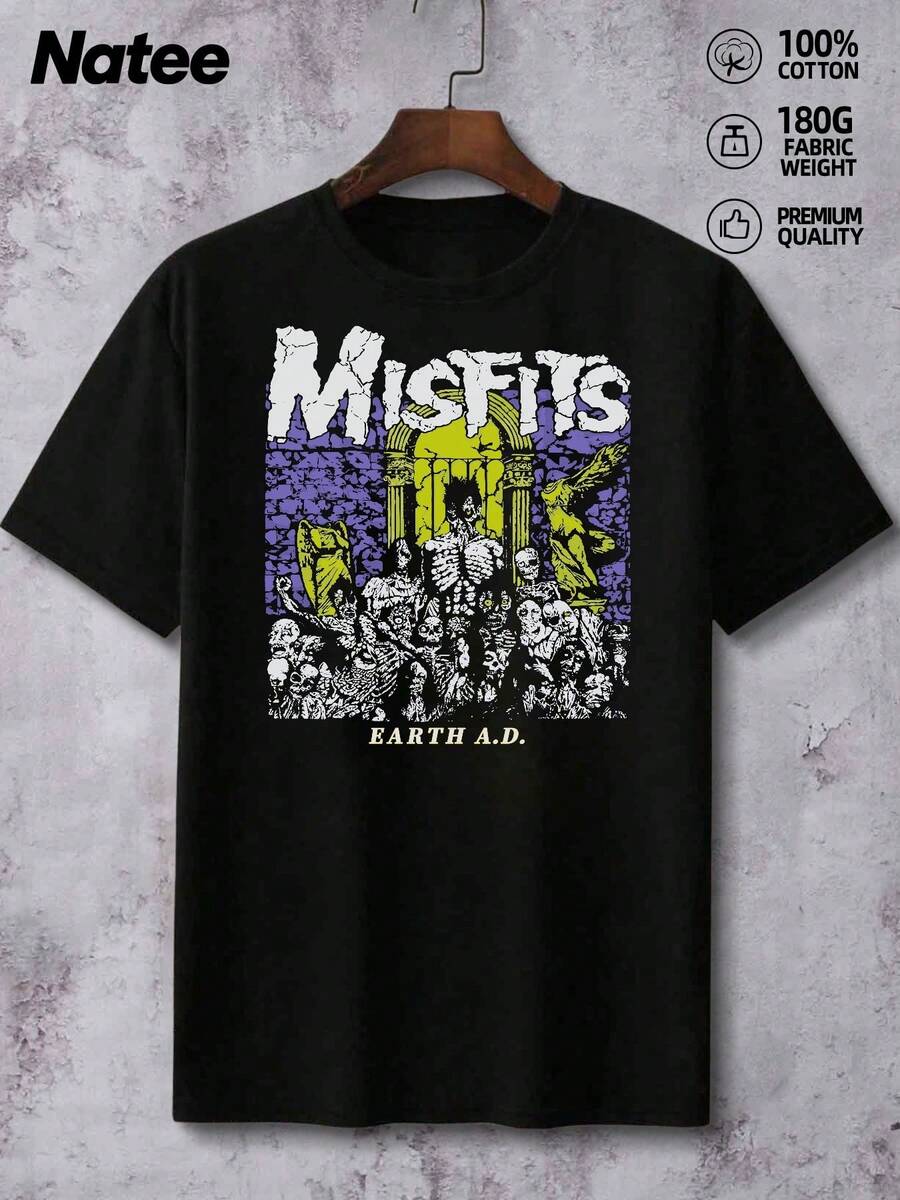Vintage Misfits Earth A.D. Premium Cotton T-Shirt,Black 100% Cotton Tee, Short Sleeve Crew Neck, Machine Washable - màu đen - Xem 1