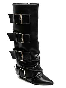 Bottes hautes femme à boucles XXL – Style audacieux en simili cuir ou daim - 黑色7677A - 查看 2