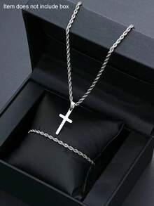 1-3 Pieces New Fashion Stainless Steel Men's Cross Pendant Necklace, Bracelet, Braided Chain Suitable For Daily Wear And As A Gift