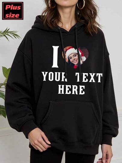 Sudadera de felpa personalizada con foto y texto para mujer de talla grande para el Día de San Valentín, Navidad, personalizada con número de la suerte y bendición para parejas, familia, mascotas, amigos, otoño/invierno, regalo de fiesta/cumpleaños