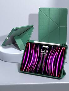 透明亚克力保护壳适用于 iPad Air 11 13 M2 2025 M3 支持多角度折叠 Y 形支架保护套适用于 A16 11th 2024 Air 5 Air 4 10.9 9th 8th 7th 10.2 5th 6th 9.7 10th Gen 2021 Pro 11 12.9 Mini6 7 带笔架，自动唤醒/睡眠-绿色 - 墨綠色 - 查看 3