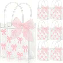 1/3/6/12Pcs Transparent PVC Gift Bags With Pink Bow & Daisy Flower Pattern - Mother's Day, Wedding, Birthday Party, Valentine's Day Elegant Tote Bag Without Pink Ribbon, Durable Wedding Favor Bags, Transparent Bags - Gift Bag - View 12
