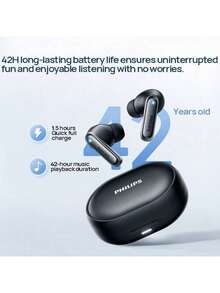 PHILIPS Auriculares Bluetooth TAT2120 con cancelación activa de ruido para música y llamadas: sonido de alta calidad, batería de larga duración y baja latencia para juegos.