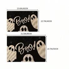 1 buc Covoraș de ușă cu fantome de Halloween cu suport antiderapant din cauciuc - Spălare manuală, covor dreptunghiular din poliester și cauciuc, pentru interior și exterior, 17 x 29 inci