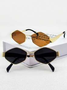 2pcs Retro Small Frame Diamond Shaped Fashionable Fashion Glasses For Women, Elegant Accessory Suitable For Daily Use, Driving, Beach Vacation, Daily Decoration And Sun Protection