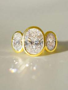 1pc Minimalist Goose Egg Cubic Zirconia 18K Gold Plated Retro Style Fashion Ring For Women - 金色 - 查看 9