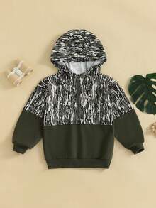 Sudadera con capucha de camuflaje para niño, sudadera de manga larga con media cremallera, jersey informal para niño pequeño - Verde - Ver 6