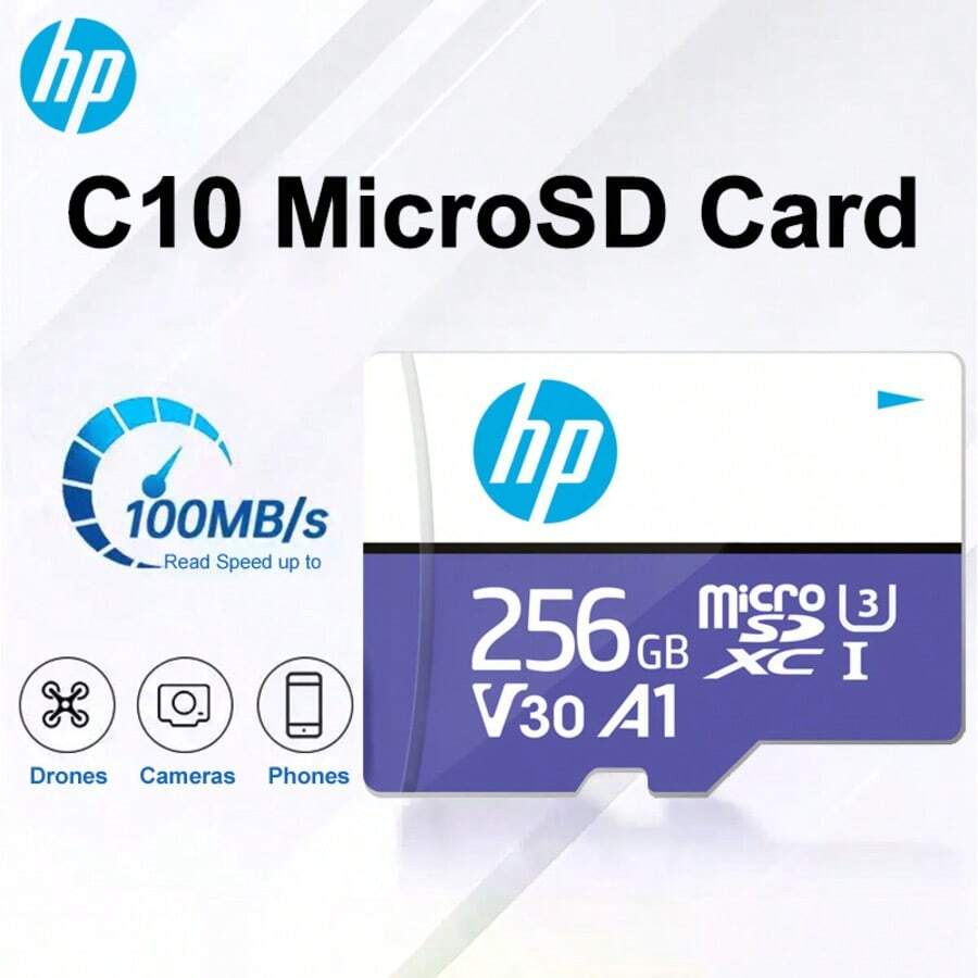 HP Class 10 U3 V30 MicroSDXC 存储卡,容量可选 64GB、128GB 和 256GB,闪存卡,高速 100MB/s,C10、U3、V30、A1 编码,支持 4K 超高清和全高清分辨率,UHS-I 编码,Micro SD 卡 - 紫色 - 查看 1