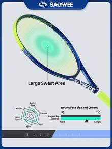 SALYWEE Llamativa raqueta de tenis de aluminio y fibra de carbono azul/verde unisex, con cuerdas premium, patrón pre-encordado 16x19, peso 345±10g, tamaño de cabeza de raqueta 102 pulg², con bolsa portátil, amortiguador de vibración y pelota de tenis para entrenamiento de jugadores intermedios