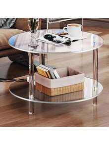 1pc Acrylic Round/Square Table, Double-Layer Round Edge Desk, Lightweight And Disassemblable, Suitable For Living Room, Office Reception, Apartment, Outdoor Party