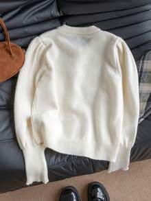 少女系列可爱早春新年蝴蝶结装饰外套灯笼袖长袖上衣秋冬早春搭配短裙小鞋子约会游乐园参观返校节 - 乳白色 - 查看 8