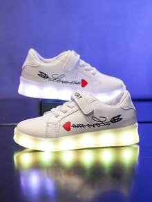 Rechargeable 7-Color Glowing Shoes For Kids Boys Girls, Light Up Casual Sneakers With Luminous Soles For Toddlers & Big Kids - White - View 1