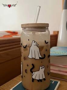 Creative Halloween Cartoon Coffee Glass Straw Cup, Juice Beverage Glass Cup, Can Be Used As Halloween Decoration, Halloween Gift, Water Cup - Multicolor - View 10