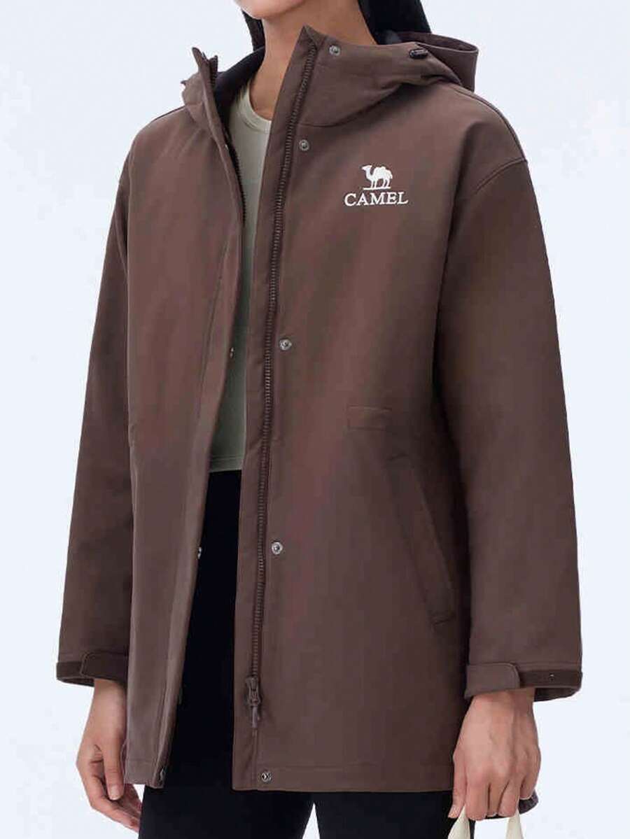 CAMEL CROWN 女士户外软壳外套，带帽，防风，防水，保暖，防静电徒步外套 - 法式棕 - 查看 1