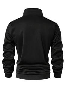 半拉链运动衫男士 Old Money 男士加厚上衣，秋冬 - 黑色 - 查看 4