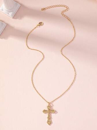 1pc Fashionable Bohemian Style Cross Pendant Necklace