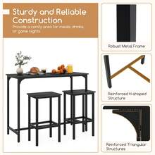 GOFLAME 3 Piece Counter Height Table Set, Industrial Kitchen Table & 2 Stools With Footrests, Rectangular Pub Table & Chairs For Small Space Apartment Breakfast Nook Dining Room - Black - View 3