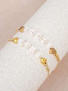 1pc Personalized Transparent Letter Beaded Customized Name Bracelet, Elegant Set Suitable For Women's Daily Wear, Can Customize Name, Slogan, Album Title, Concert Slogan, Gold, Fashion, Colorful, Retro, Minimalist, Unisex, Casual, Cute, Customized, Personalized, Unique, Ideal Gift For Him, Her, Boyfriend, Girlfriend - Gold - View 2