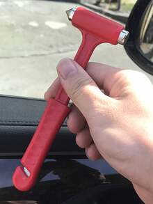 1 Stück roter ABS Langstiel-Hammer, multifunktionaler Hammer mit Fensterbrecher, solider Mini-Hammer als Auto-Sicherheits-Notfall-Werkzeug