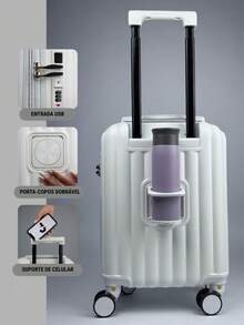 ANAC Standard Travel Carry-On Suitcase 10kg ABS Resistant | Double 360° Wheels Built-In Padlock USB Input Expandable Zipper - White - View 2