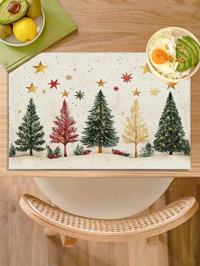 2-4 件套圣诞树餐垫 12x18 英寸 - 圣诞布艺装饰桌垫，适用于节日餐厅和厨房餐桌装饰、家庭餐桌装饰、派对装饰，最适合圣诞节