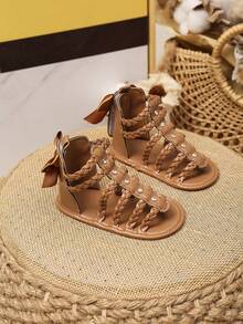 Yibubu Brown Infant Shoes,Infant Girl Shoes,Weaving Design,Cute Bow,Simple And Fashionable,Soft Sole Anti-Slip,Newboen Infant Shoes,First Walker