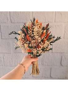 1 Bouquet Mixed With Baby's Breath, Gypsophila, Bunny Tails, And Gem Grass, Natural Floral Bouquet For Vase, Wedding, Bridal Bouquet, Home/Office Decor, Party