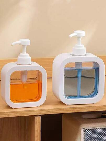 1个透明皂液器，浴室液体皂液器 - 带防锈泵，适用于厨房水槽、浴室，黑/白装饰框透明方形皂液器，可重复填充