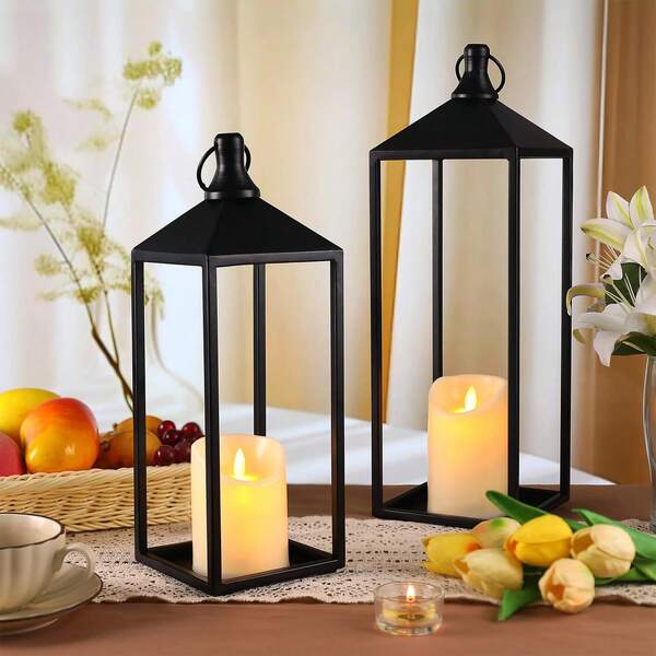 1pc Black Metal Farmhouse Lanterns - Decorative Candle Holders For Porch, Patio, Dining & Entryway - Romantic Triangle Design, Hand Wash Only - Perfect For Weddings, Halloween, Christmas & More (No Electronic Candle Included)