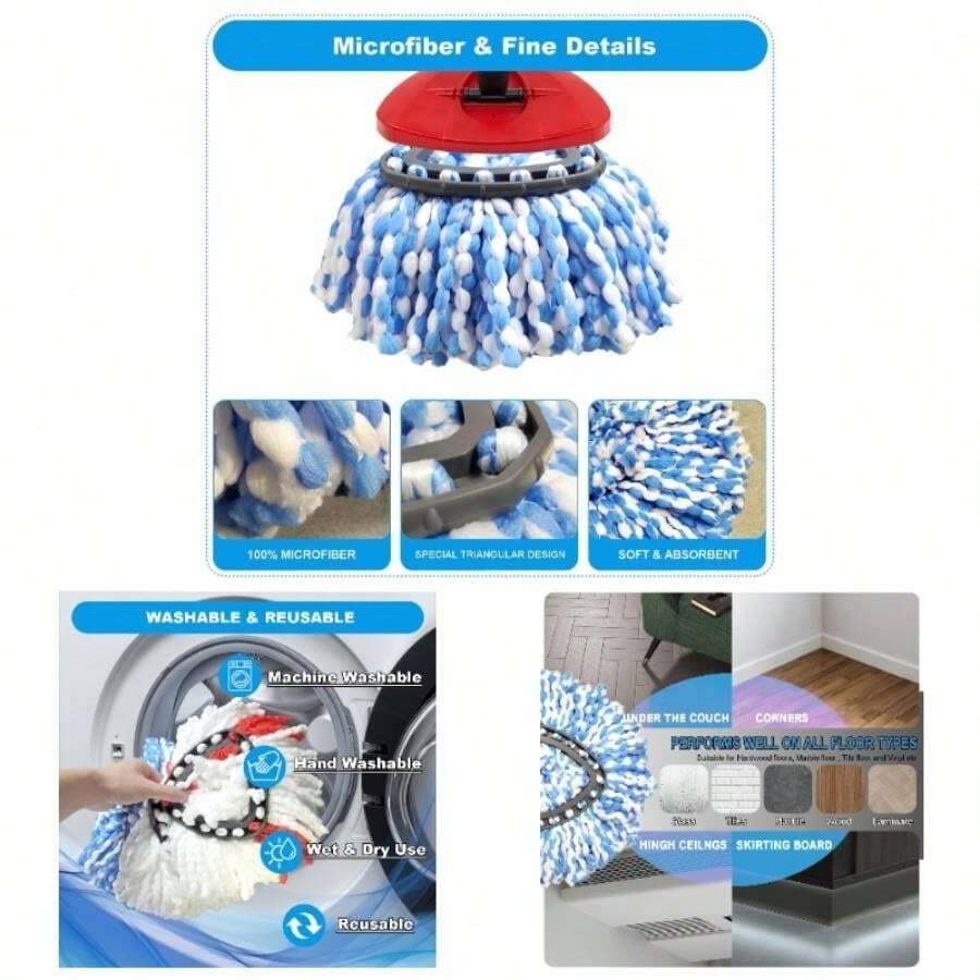 Easywring 1 - System, Mop Heads O - Ceda Mop Replace, Spin Mop Heads Replacements, Microfiber Spin Mop Refills, Easy Cleaning Mop White - 3pcs