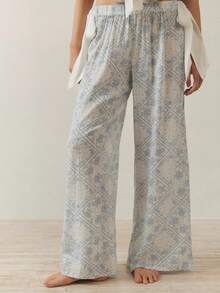 Women Y2K Pajamas Set Floral V-Neck Tie-Front Top And Elastic Pants Set Cute Loungewear Soft Pretty Sleepwear Fall Summer Spring Pjs - Màu be - Xem 7