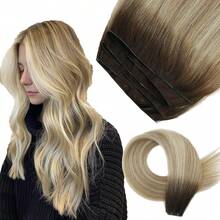 Genius Weft Hair Extensions Human Hair Sew In Hair Extensions Real Human Hair Weft Extensions Hand Tied Virgin Hair 50G - R3-8-613 - 查看 1