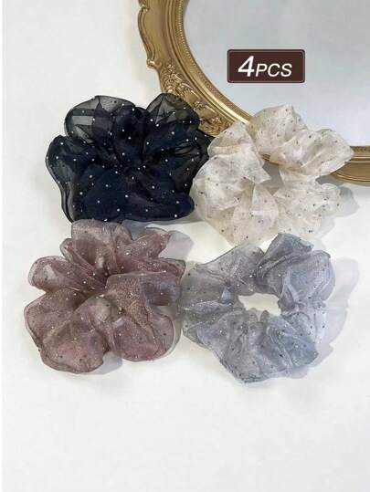 4pcs Women's Korean Style Casual Mesh Scrunchies, Minimalist Design For Daily, Commute, Camping, Parties And Other Social Occasions, Hair Ties, Scrunchy Hair Ties, Sport, Home Beauty Women Accessory Gifts