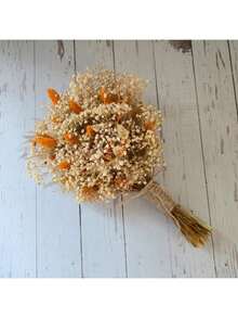 1 束混合满天星、满天星、兔尾草和宝石草的天然花束，适合桌面花瓶、婚礼、新娘花束、家居/办公室装饰、派对 - 橘色 - 查看 5