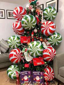 10 pièces Ballons ronds en feuille métallique de 18 pouces, rouge et vert, tourbillonnants. Décoration de fête de Noël et du Nouvel An, ballons en feuille métallique pour la maison et la cuisine