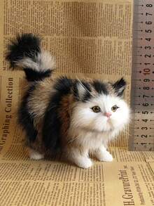 仿真猫仿真猫玩具可爱公仔仿真猫动物猫花猫摆件圣诞礼物生日礼物（款式随机） - 黑色 - 查看 2