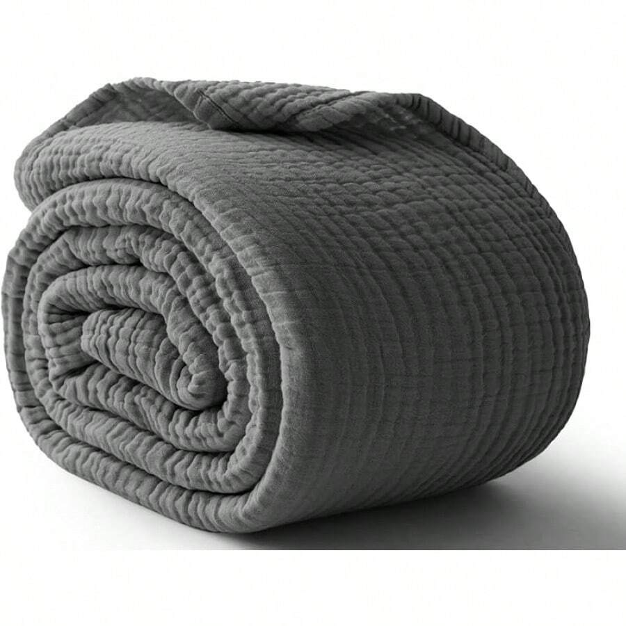 Large 50 X 70% Cotton Muslin 6-Layer Breathable Lightweight Throw Blanket Bed And Couch, Soft Quilt Bedspread, All-Season Gauze Blanket Adults, Lavender - 炭灰色 - 查看 1