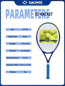 SALYWEE Llamativa raqueta de tenis de aluminio y fibra de carbono azul/verde unisex, con cuerdas premium, patrón pre-encordado 16x19, peso 345±10g, tamaño de cabeza de raqueta 102 pulg², con bolsa portátil, amortiguador de vibración y pelota de tenis para entrenamiento de jugadores intermedios