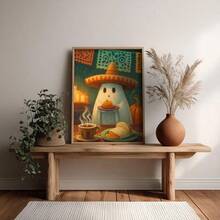 1pc Cute Ghost In Sombrero Print, Ghost Print, Unframed Ghost Halloween Wall Art, Mexican Kitchen Wall Decor, Coffee Poster, Holiday Decor, Fall Decor, Vintage Wall Painting, Artwork For Living Room, Bedroom, Cafe, Home And Room Decoration