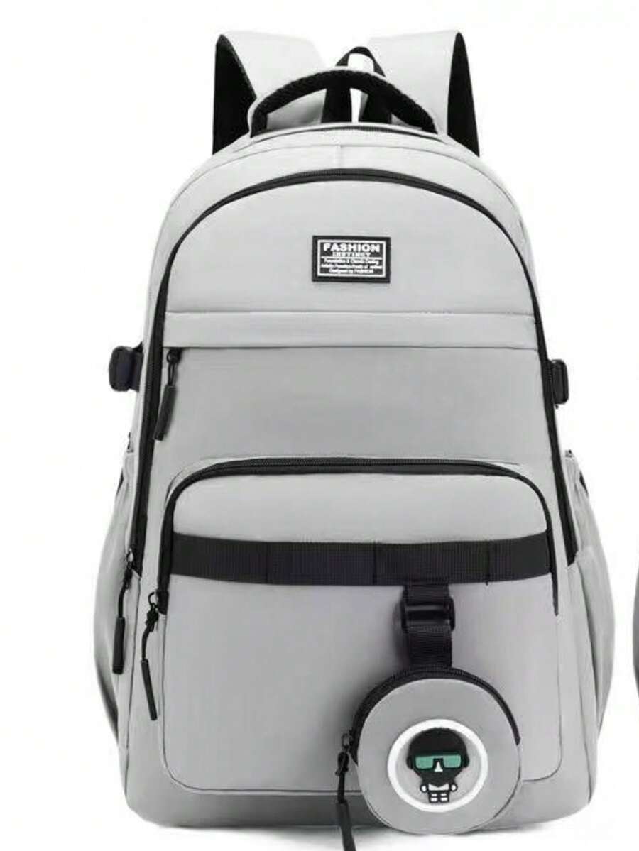New Men's Large Capacity Backpack, Couple Backpack, College School Backpack, High School Campus Travel Backpack, Fashion Double-Sided Backpack - 淺灰色 - 查看 1