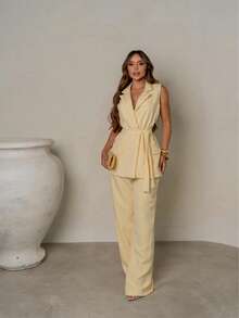 Tailored Set Of Vest And Pants With Wonderful Belt - amarillo cielo - Ver 2