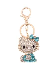 Sanrio قلادة مفتاح السيارة مرصعة بالراين ستون لهالو كيتي من سانريو، قلادة معدنية بشكل فراشة لحقيبة كيتي، قابلة لإعادة الاستخدام لتثبيتها على المفاتيح أو حلقات الحزام أو الحبال أو الحقائب، لتزيين حقيبتك أو محفظتك أو الحقيبة الظهرية