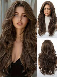 Fashionable 26-Inch Curly Wig With Medium Parting Synthetic Wigs: Natural-Looking And Heat Resistant For Party Cosplay Daily Use - Brown - View 2