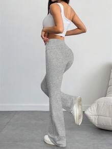 Women's 3-Piece Casual Solid Color Wide-Waist Flare Pants, Leggings Fold-Over Waist High Waist Ruched Slim Fit,Outdoor Clothing Fall Outfits For Women - 淺色 - 查看 2
