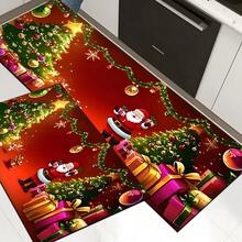 Paillasson thème noir et or de Noël avec design d'arbre de Noël et couronne de renne - résistant à la saleté, léger, convient pour la salle de bain, le salon, la chambre, la cuisine, le bureau - décoration de Noël