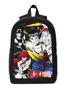 1pc Yu Yu Hakusho Graphic T Printed Backpack, Spacious University Style, Lined With Polyester, Zippered Closure, Hand Washable, Suitable For Daily Commuting And School Travel - Black - View 2