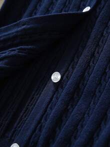 女童开襟羊毛衫外套，饰有蝴蝶结、荷叶边、罗纹针织、圆领和插肩袖，甜美优雅的学院风，休闲百搭，适合3-12岁女孩，秋冬春秋季均可穿着。 - 藏蓝色 - 查看 6