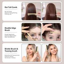 Curl Defining Brush, Curly Hair Brush, Slick Back Hair Brush, For Combing And Shaping Curls In All Hairstyles To Reduce Pulling (Beige) - Black - View 12