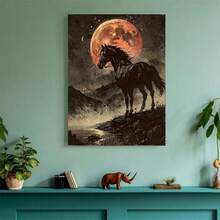 1 Pc Canvas Painting,Black Horse Under The Full Blood Moon Canvas Art Print -  Wall Decoration With Gothic Style , Wooden Framed Art,High Quality ,Anxiety Calming Abstract Art - Rental Friendly Canvas Set For Bedroom - Therapy Decor To Heal Your Space,Thickness 2. 25cm/1inch Wall Art Prints Poster Direct Hanging Decor For Home Gifts,Rental Friendly Items,Living Room, Bathroom, Bedroom, Kitchen,Bar,Office,Small Space Solution,Therapy Decor - Black - View 6